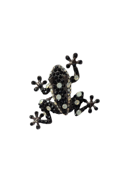 The Edit - Black & White Bejewelled Frog brooch