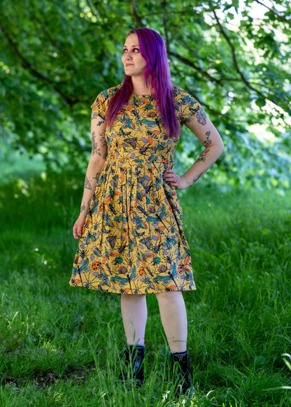 Run & Fly - Mustard Beasties Stretch Belted Tea Dress with Pockets