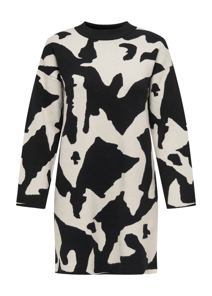 Only - Black and White Abstract Knit Mini Dress