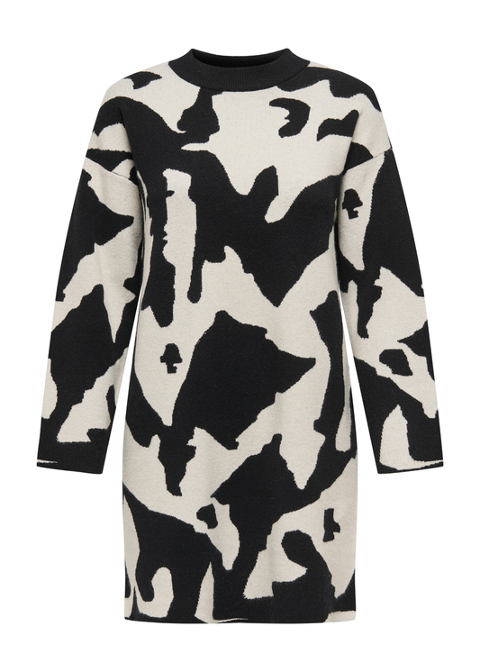Only - Black and White Abstract Knit Mini Dress