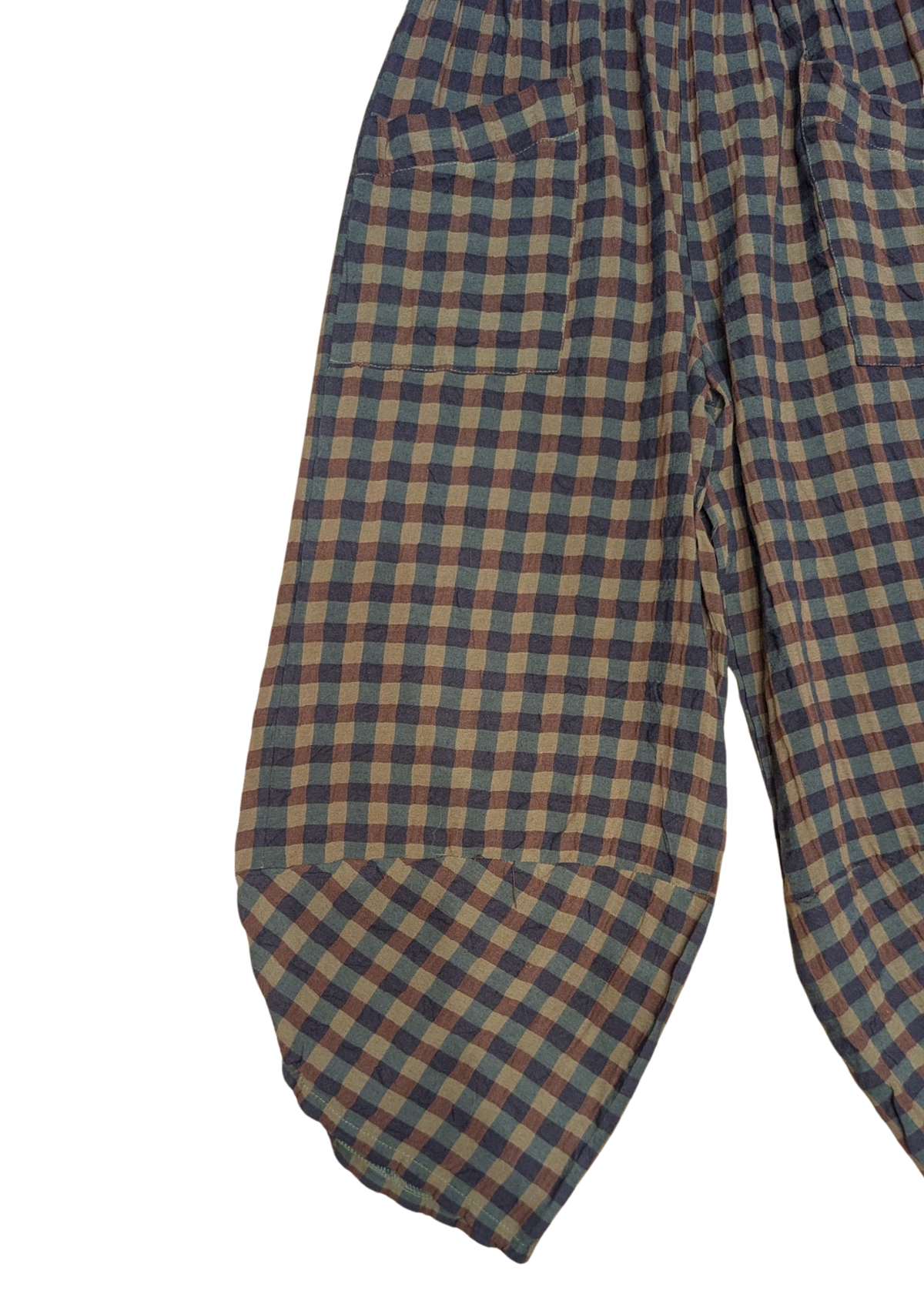 The Edit - Green & Blue Checked Gingham Tulip Cocoon Trousers