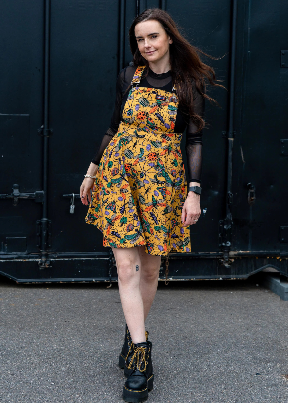 Run & Fly - Mustard Beasties Flared Pinafore Dress