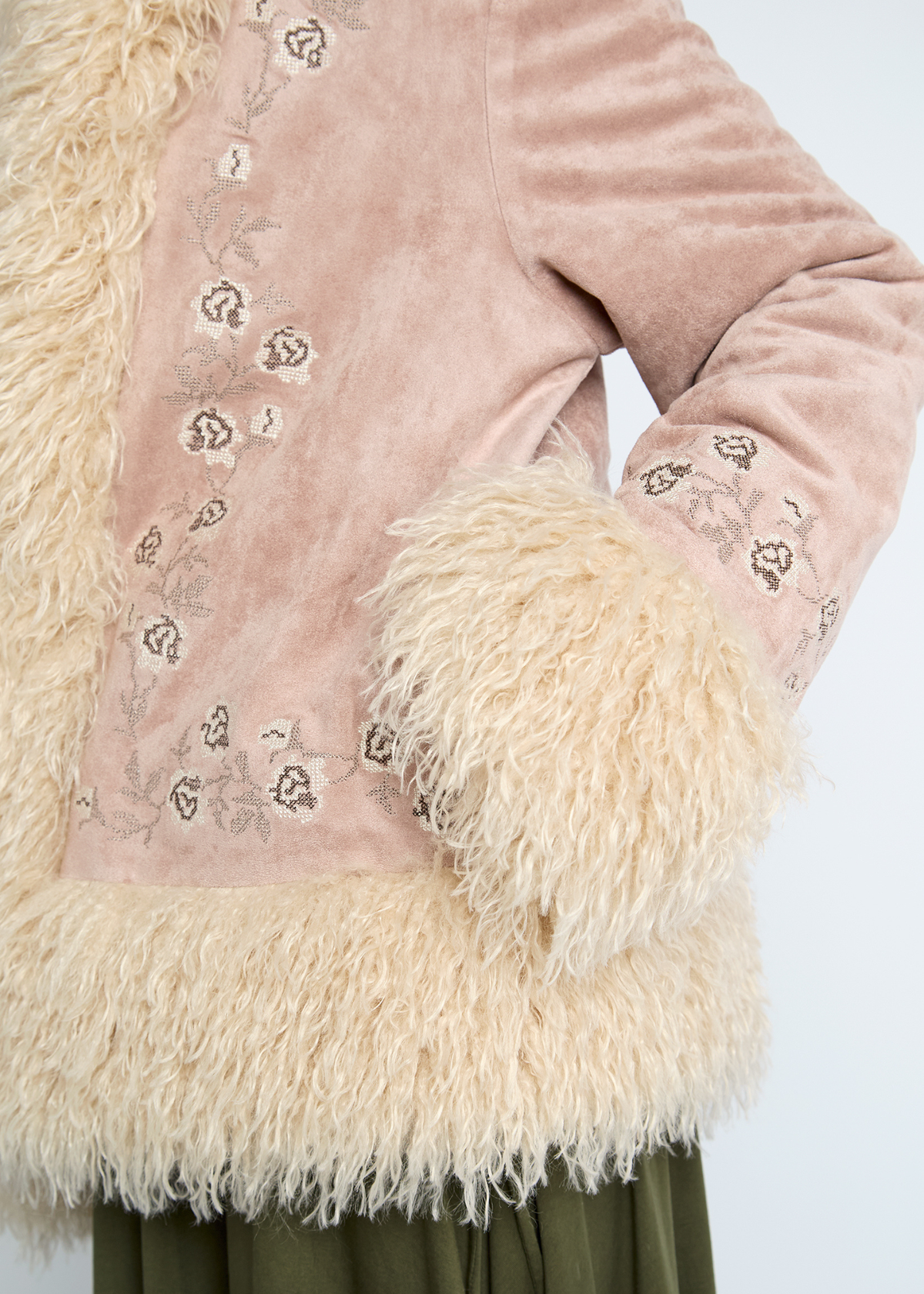 Daisy Street - Faux Fur Embroidered Rose Jacket