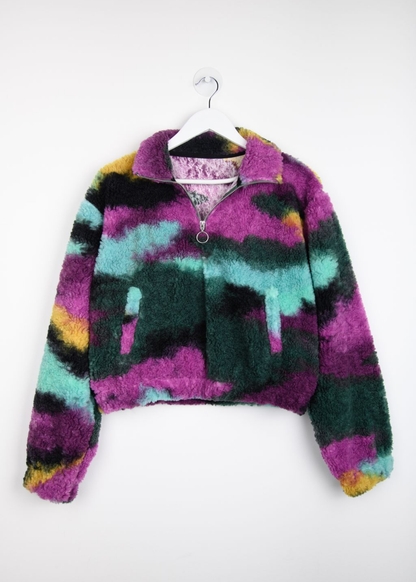 24COLOURS - Magenta/ Teal Abstract Half-Zip Fleece