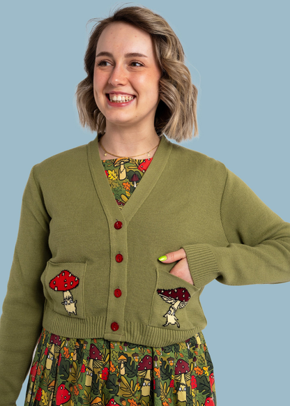 Run & Fly X Katie Abey - Mushroom Bois V-Neck Cropped Cardigan