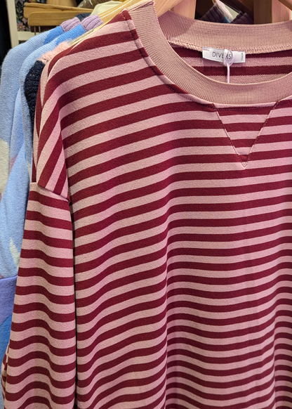 The Edit - Light Pink & Burgundy Stripe Long Sleeve Top