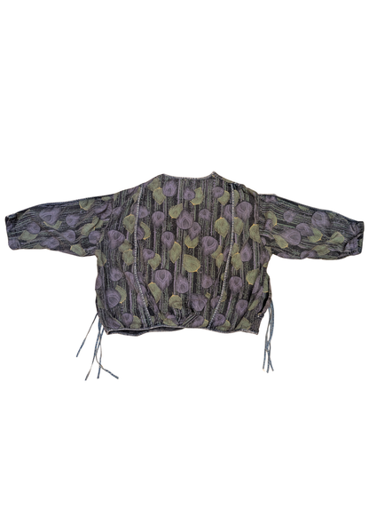 The Edit - Oversized Vintage Style Peacock Feather Denim Jacket in Purple & Green