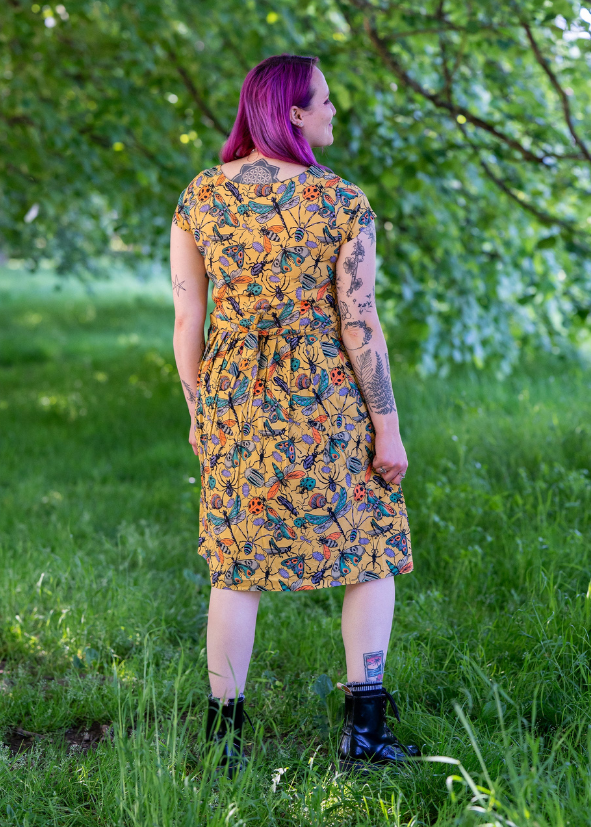 Run & Fly - Mustard Beasties Stretch Belted Tea Dress with Pockets