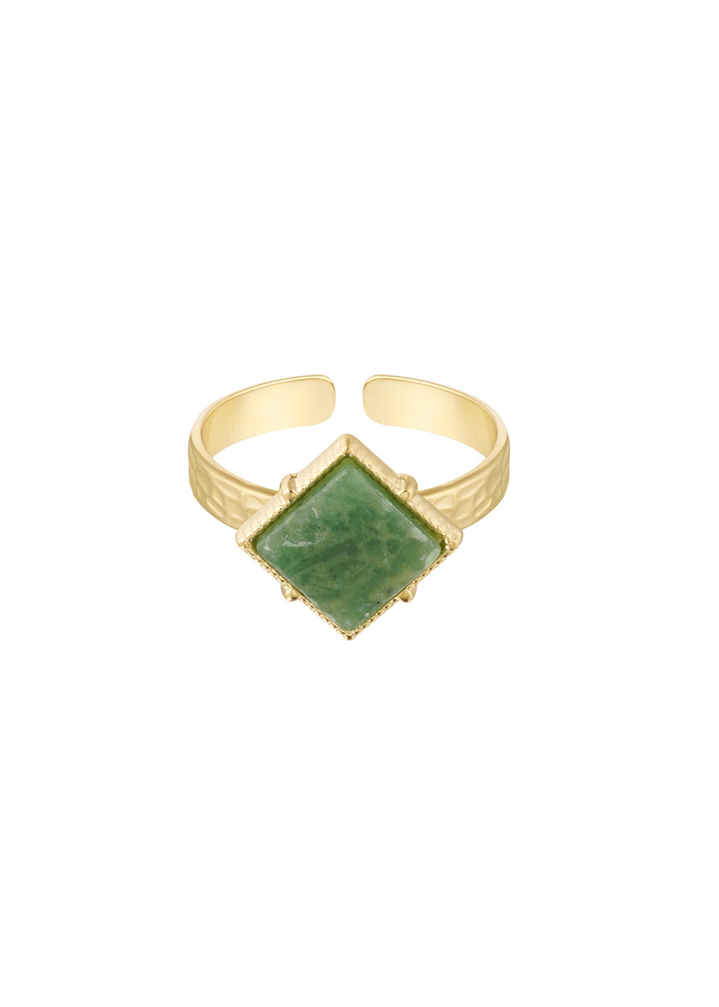 The Edit - Green Diamond Shaped Stone Ring in Gold