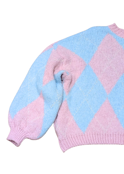 The Edit - Pink & Blue Harlequin Knit Jumper