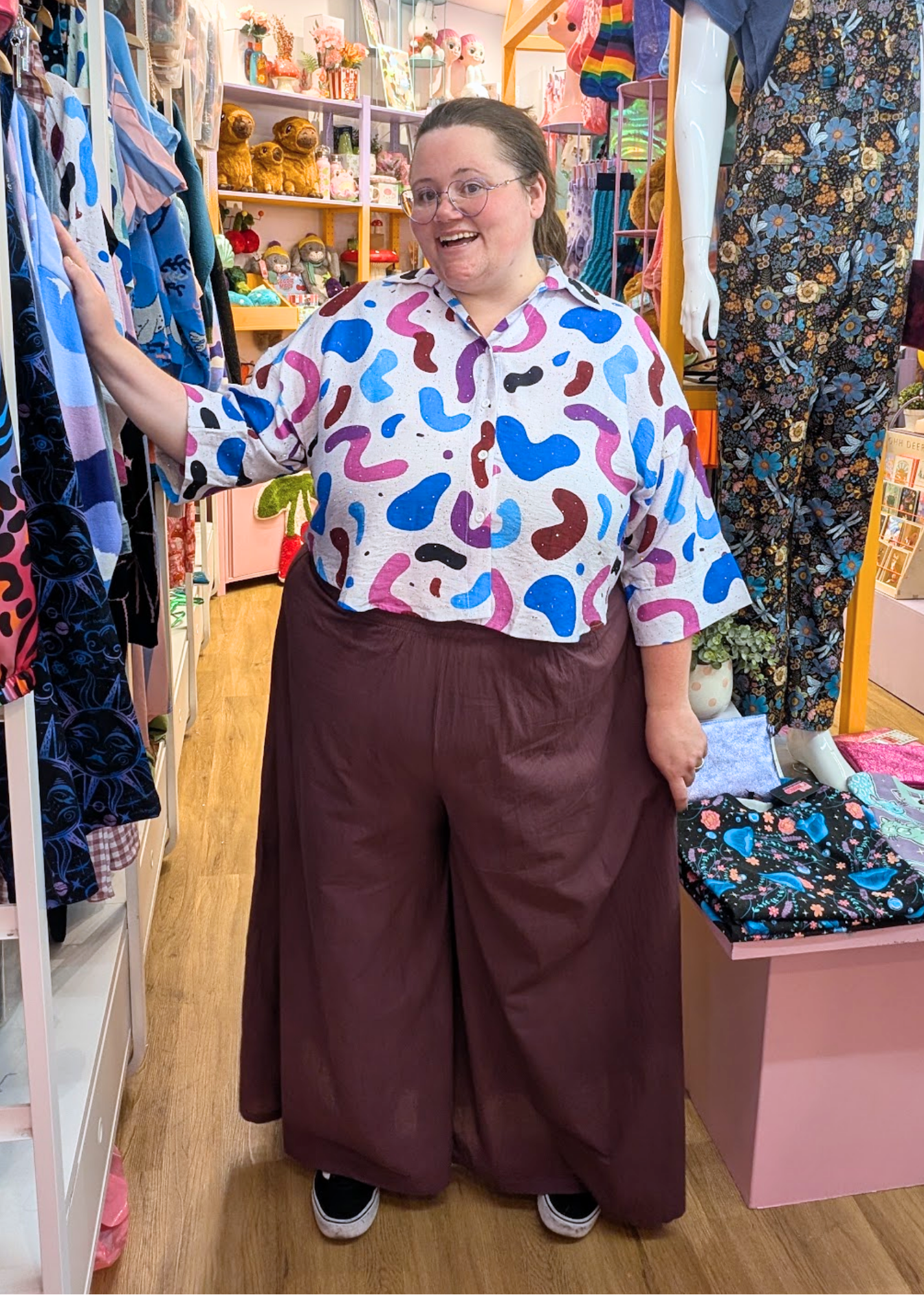 The Edit - Purple & Pink Glitter Blob Oversized Cropped Shirt