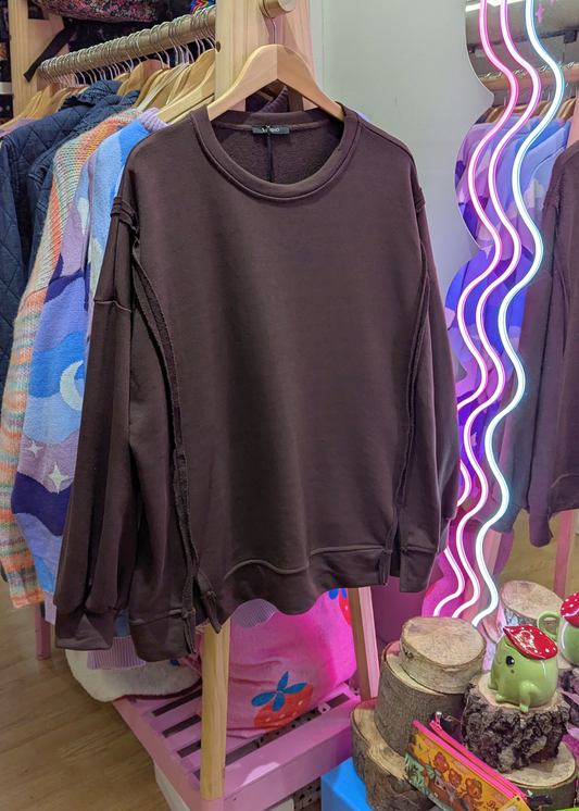 The Edit - Oversized Brown Exposed Seam Sweater