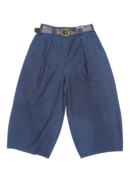 The Edit - Blue Denim Barrel Leg Cocoon Trousers with Belt