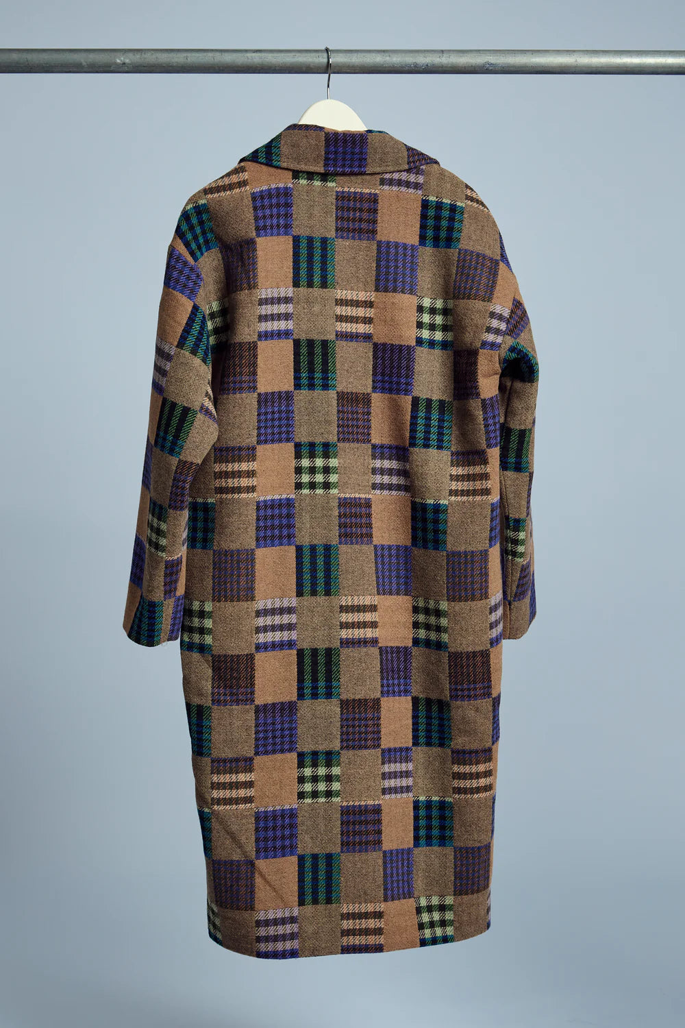 Native Youth Longline Patchwork Patterned Wool Coat