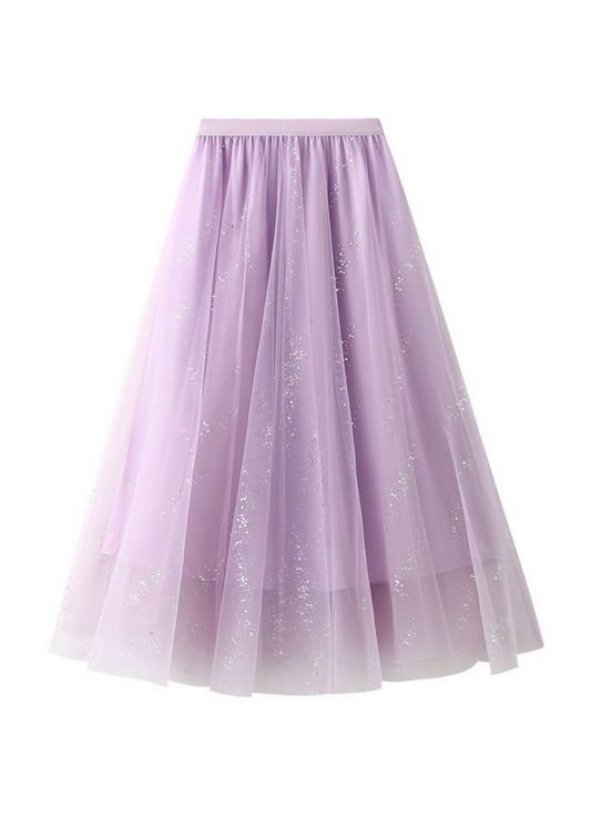 The Edit - Lilac Mesh Skirt with Iridescent Sparkle