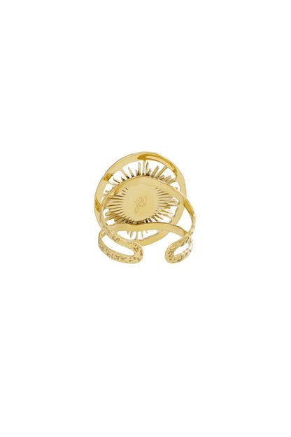The Edit - Sunburst Ring in Gold with Pink Stone