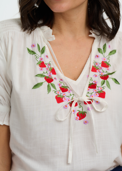 Sugarhill Brighton - Angelique Shirred Strawberry Top