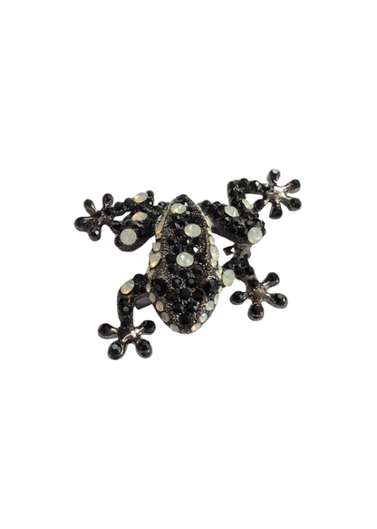 The Edit - Black & White Bejewelled Frog brooch