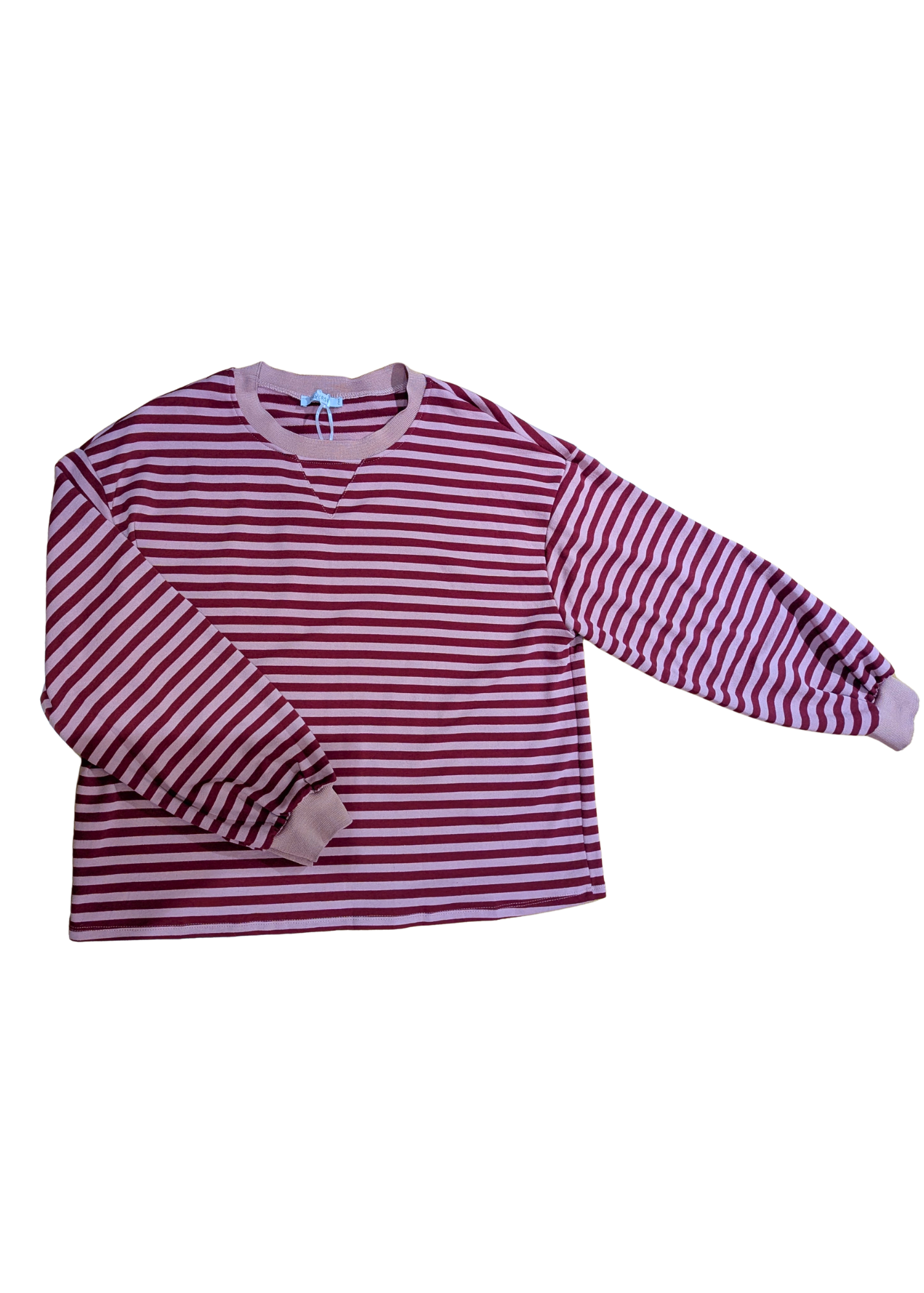 The Edit - Light Pink & Burgundy Stripe Long Sleeve Top