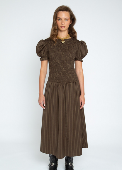 Daisy Street - Brûlée Brown Shirred Midaxi Dress