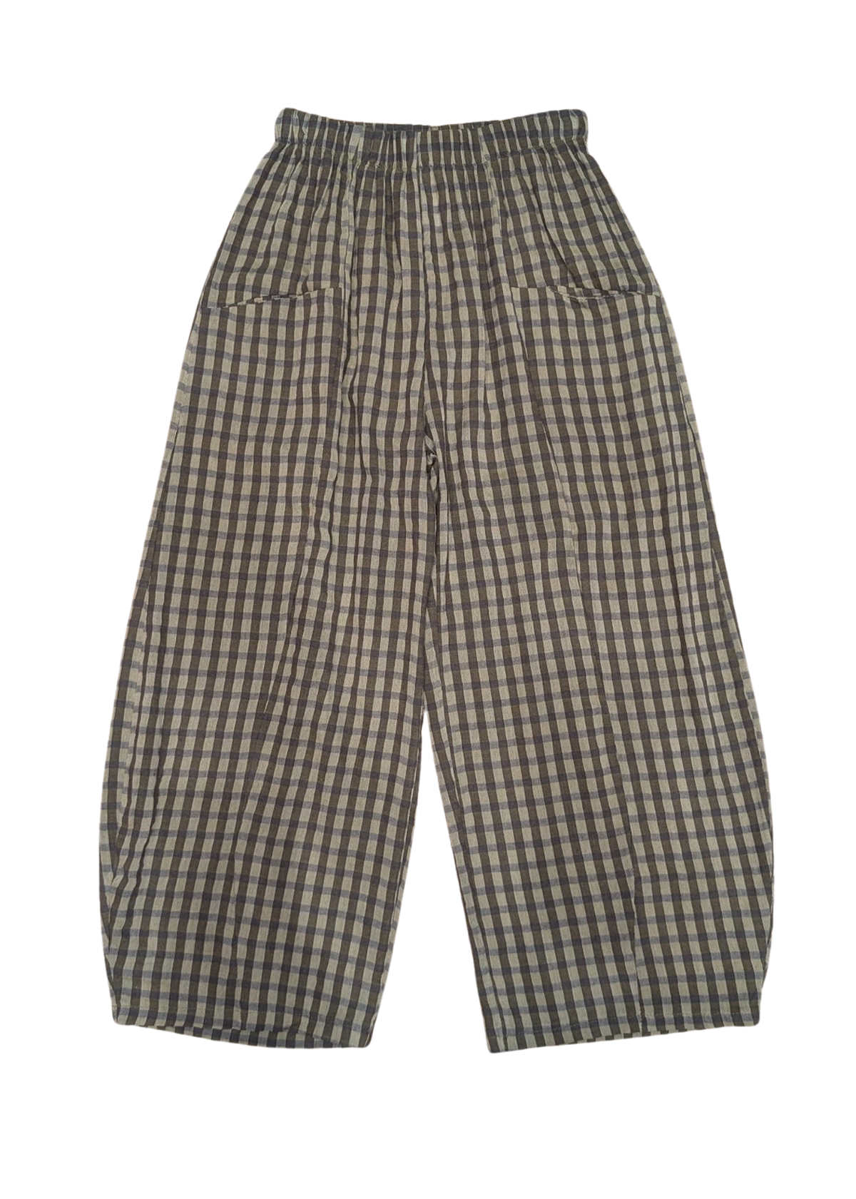 The Edit - Khaki & Brown Checked Gingham Cocoon Trousers