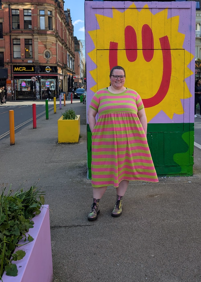 The Edit - Pink & Lime Sugar Stripes Smock Dress