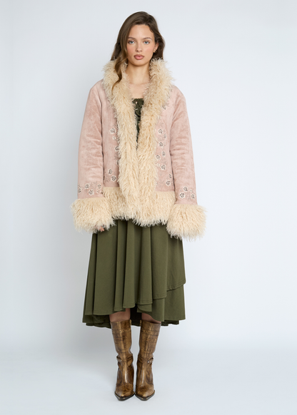 Daisy Street - Faux Fur Embroidered Rose Jacket