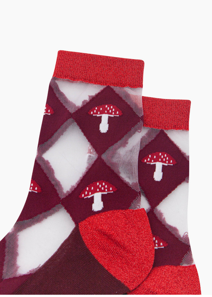 Sock Talk - Burgundy Toadstool Sheer Diamond Socks