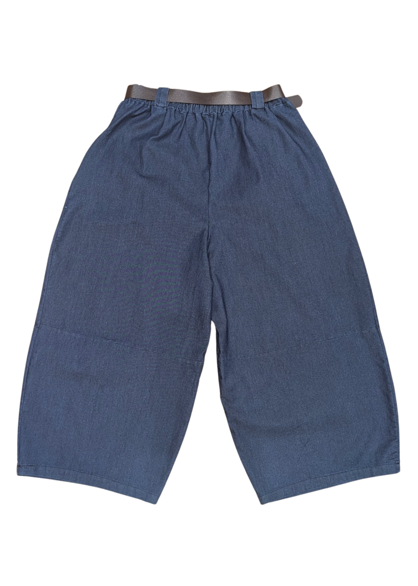 The Edit - Blue Denim Barrel Leg Cocoon Trousers with Belt
