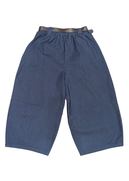 The Edit - Blue Denim Barrel Leg Cocoon Trousers with Belt