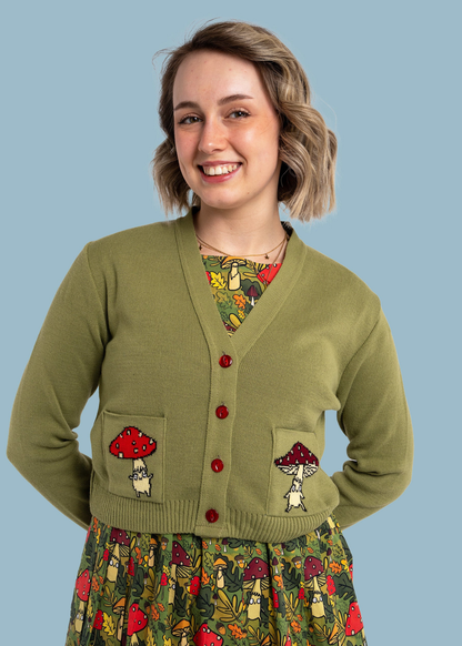 Run & Fly X Katie Abey - Mushroom Bois V-Neck Cropped Cardigan