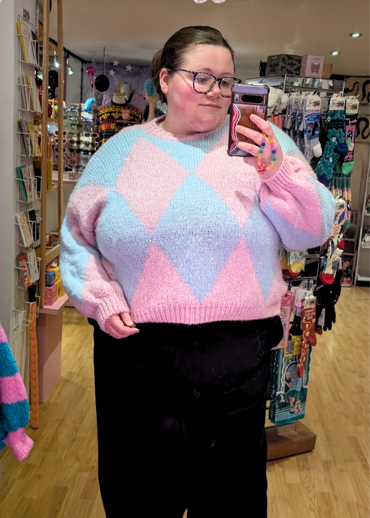 The Edit - Pink & Blue Harlequin Knit Jumper