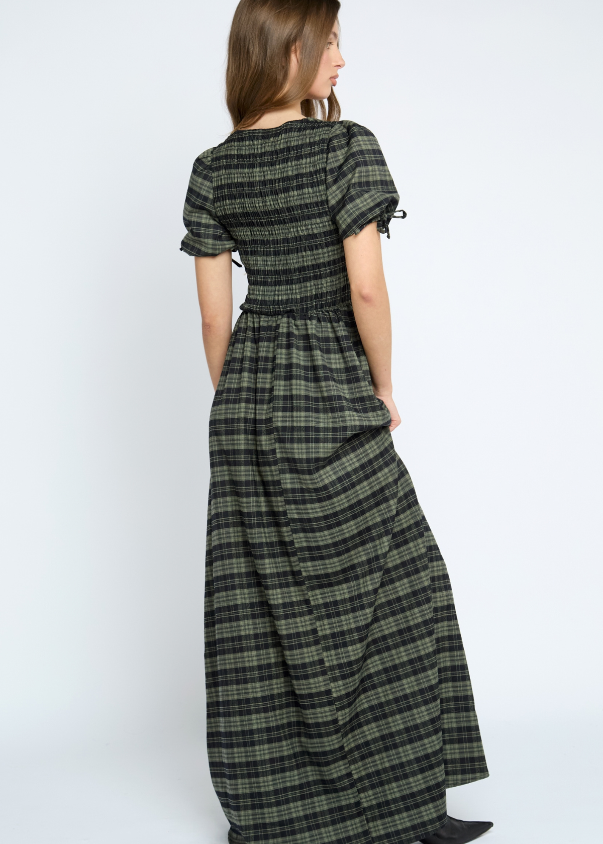 Daisy Street - Green & Black Checked Bow Maxi Dress