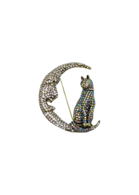 The Edit - XL Iridescent Cat & Moon Brooch