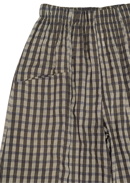 The Edit - Khaki & Brown Checked Gingham Cocoon Trousers