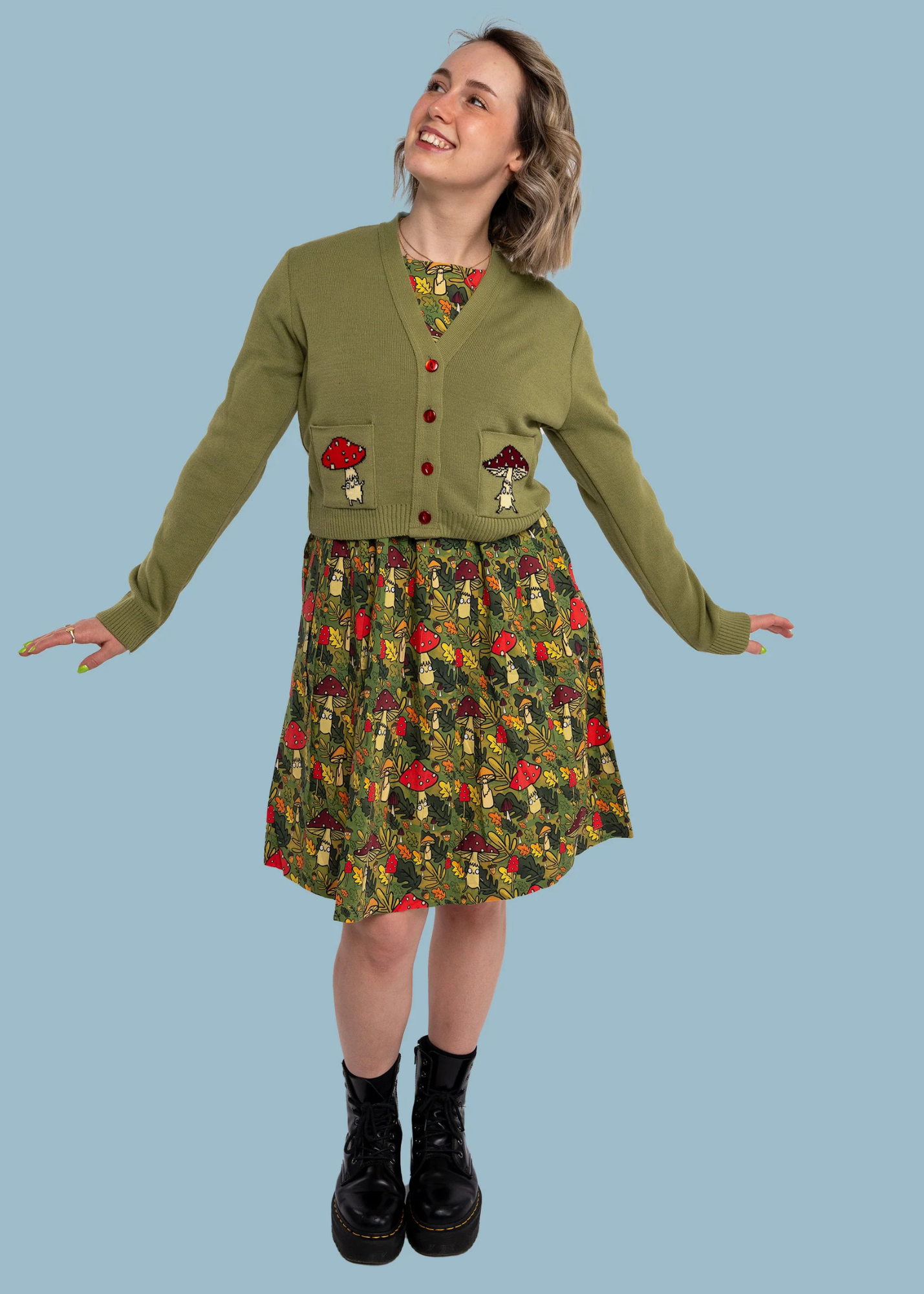 Run & Fly X Katie Abey - Mushroom Bois V-Neck Cropped Cardigan