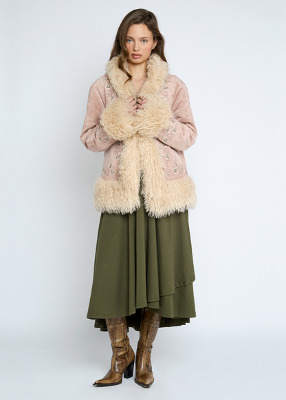 Daisy Street - Faux Fur Embroidered Rose Jacket