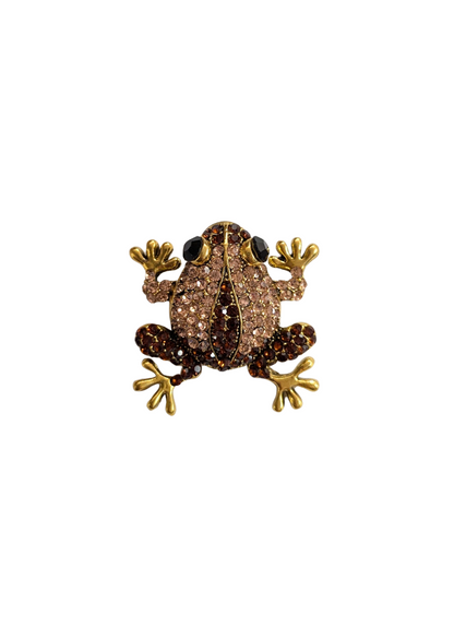 The Edit - Brown Bejewelled Frog Brooch