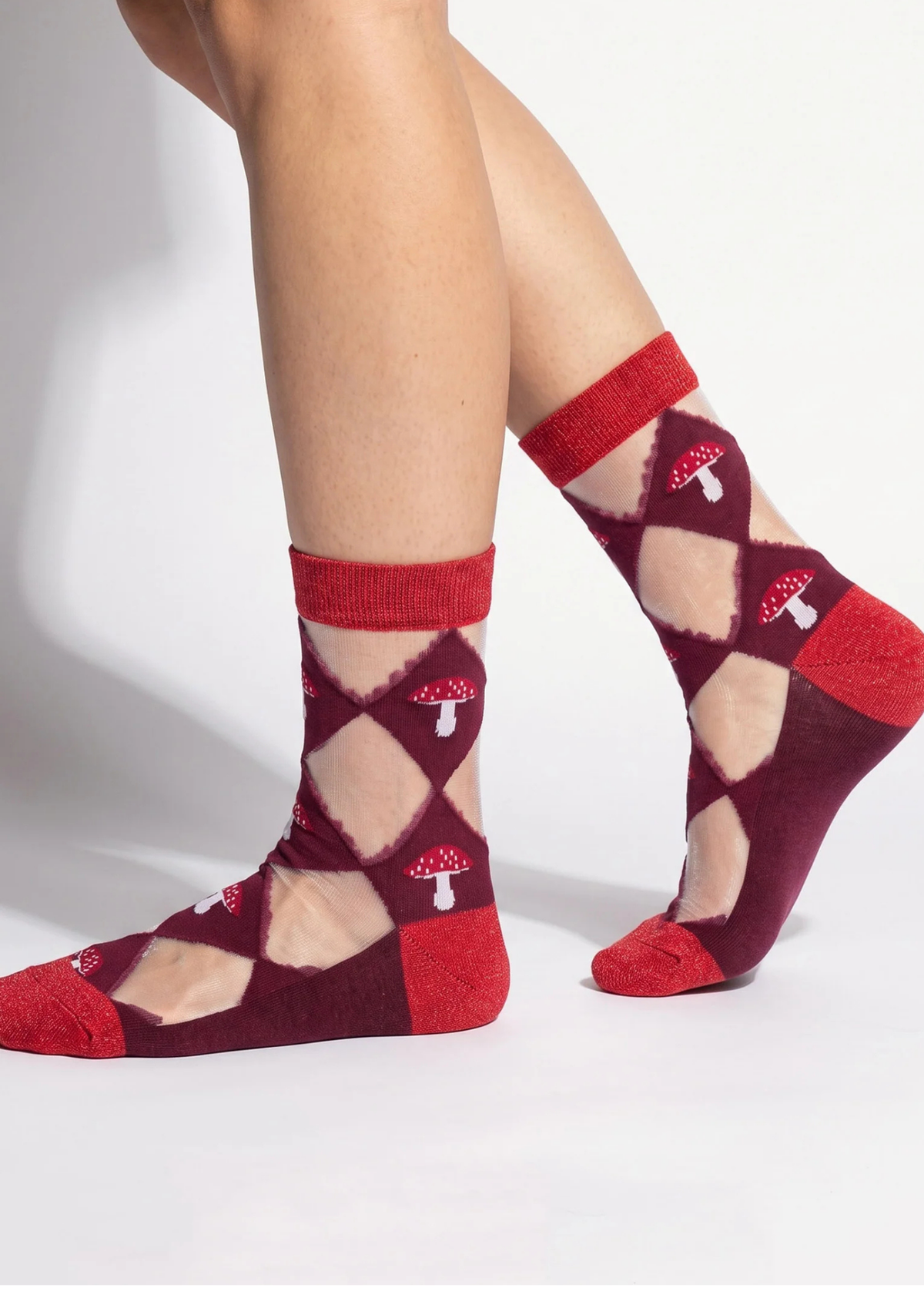 Sock Talk - Burgundy Toadstool Sheer Diamond Socks