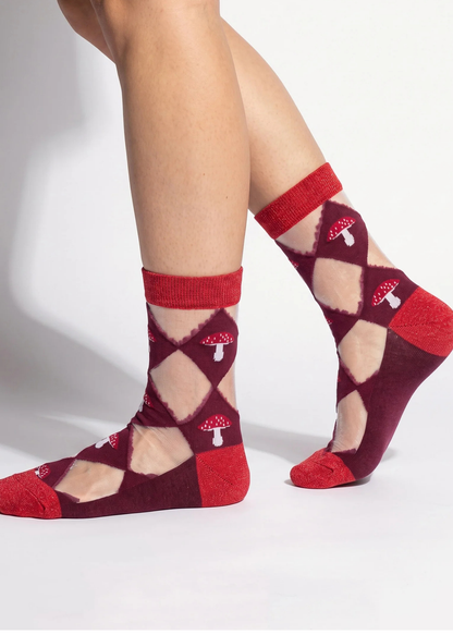 Sock Talk - Burgundy Toadstool Sheer Diamond Socks
