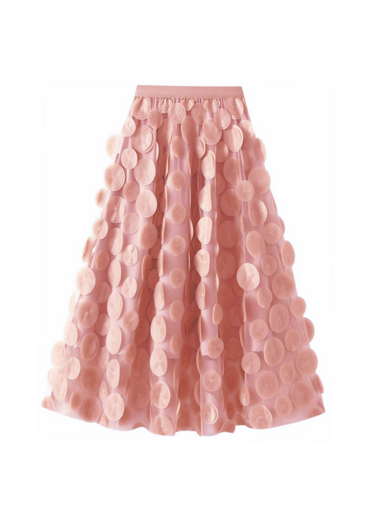 The Edit - Pink 3D Polka Dot Tulle Mesh Skirt