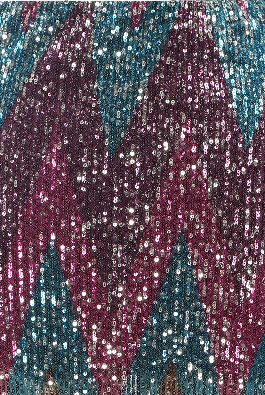 The Edit - Zig Zag Sequin Midi Skirt in Fuchsia & Purple