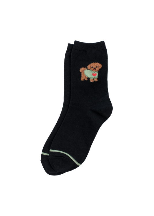 Joe Cool - Dog Walk Brown Puppy Socks in Black