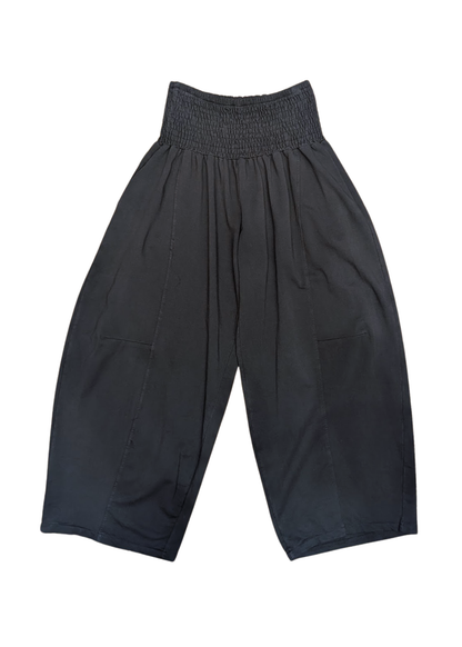 The Edit - Shirred Jersey Cocoon Trousers in Black
