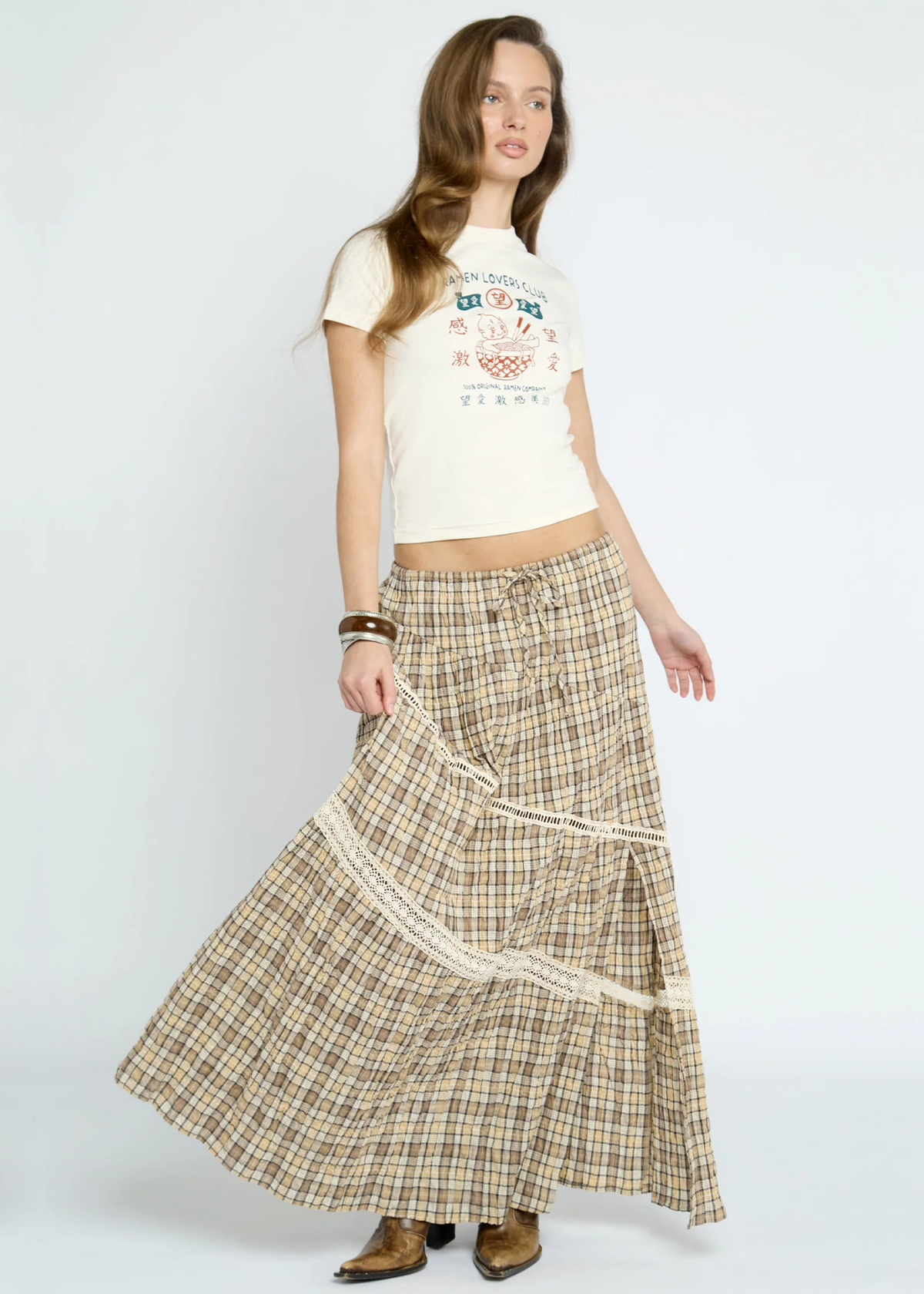 Daisy Street - Clove Check Maxi Skirt