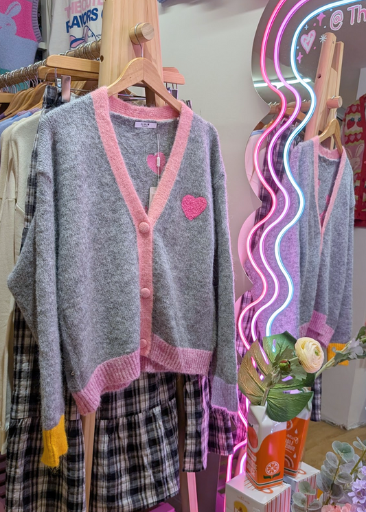 The Edit - Colourblock Love LA Cardigan in Grey
