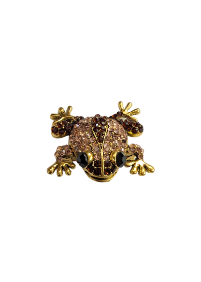 The Edit - Brown Bejewelled Frog Brooch
