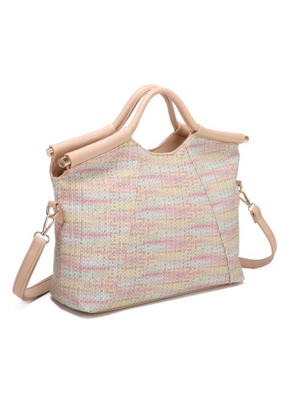 The Edit - Vintage-style Multicolour Pastel Woven Knitting-style Handbag