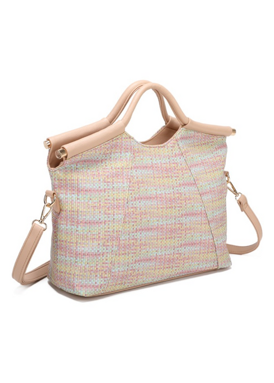 The Edit - Vintage-style Multicolour Pastel Woven Knitting-style Handbag