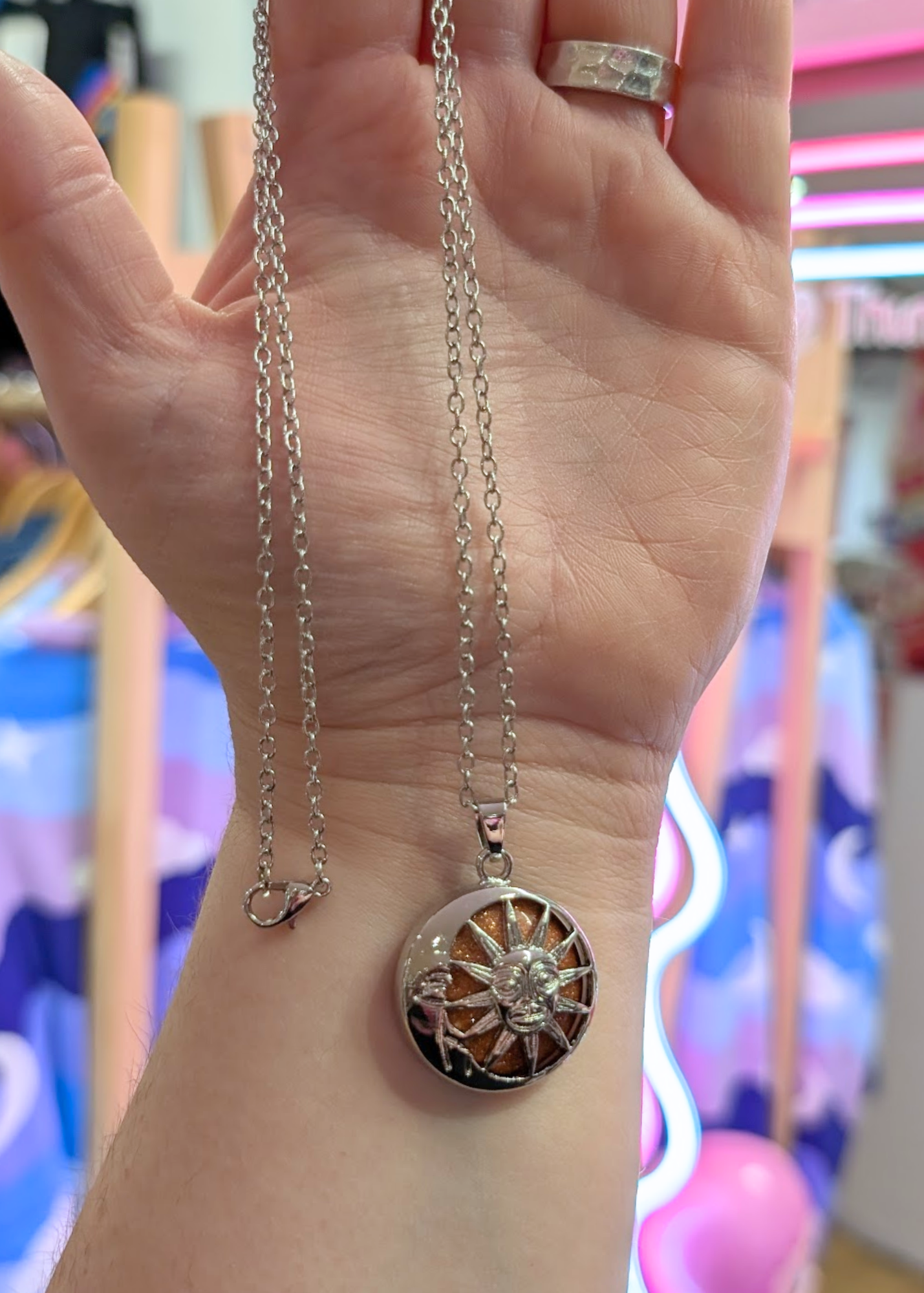 The Edit - Sun & Moon Agate Pendant in Goldstone